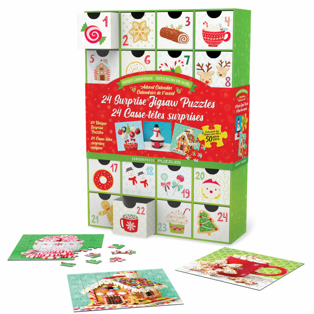 Eurographics Puzzle Adventskalender - Christmas Sweets, 24 x 50 Teile, 12.5 x 12.5 cm, 8924-5666