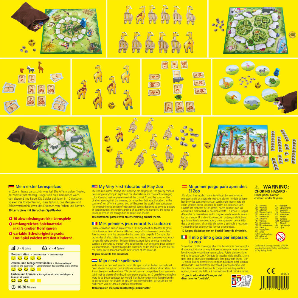 HABA Mein erster Lernspielzoo, 10 Lernspiele, Lernspielzeug, Holzspielzeug, ab 3 Jahren, 305173