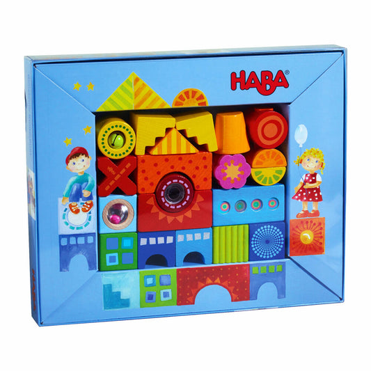 HABA Bausteine Kunterbunt, 21-tlg., Bauklötze, Holzbausteine, Holzklötze, Stapelspiel, 302157