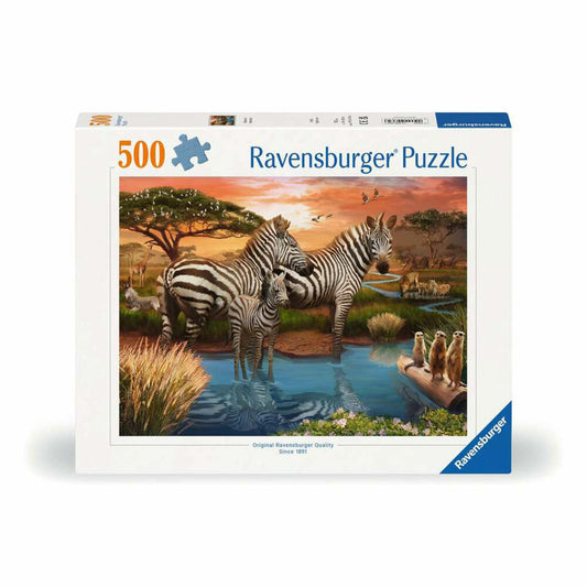 Ravensburger Puzzle Zebras am Wasserloch, Erwachsenenpuzzle, 500 Teile, 12000365
