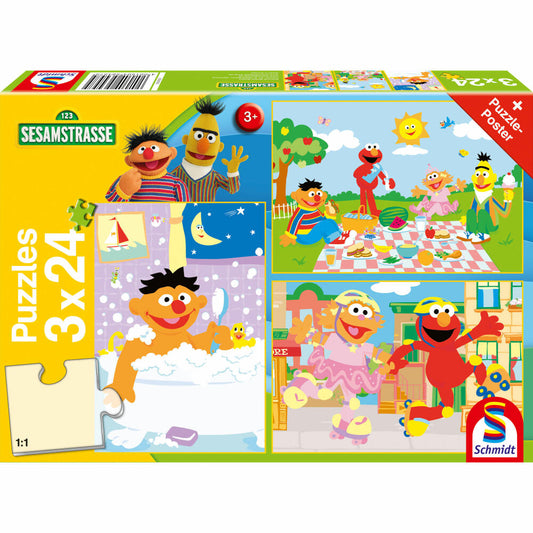 Schmidt Spiele Sesame Street Doing Things, Children's Puzzle, Children's Puzzle, from 3 years, 3 x 24 pieces, 56457