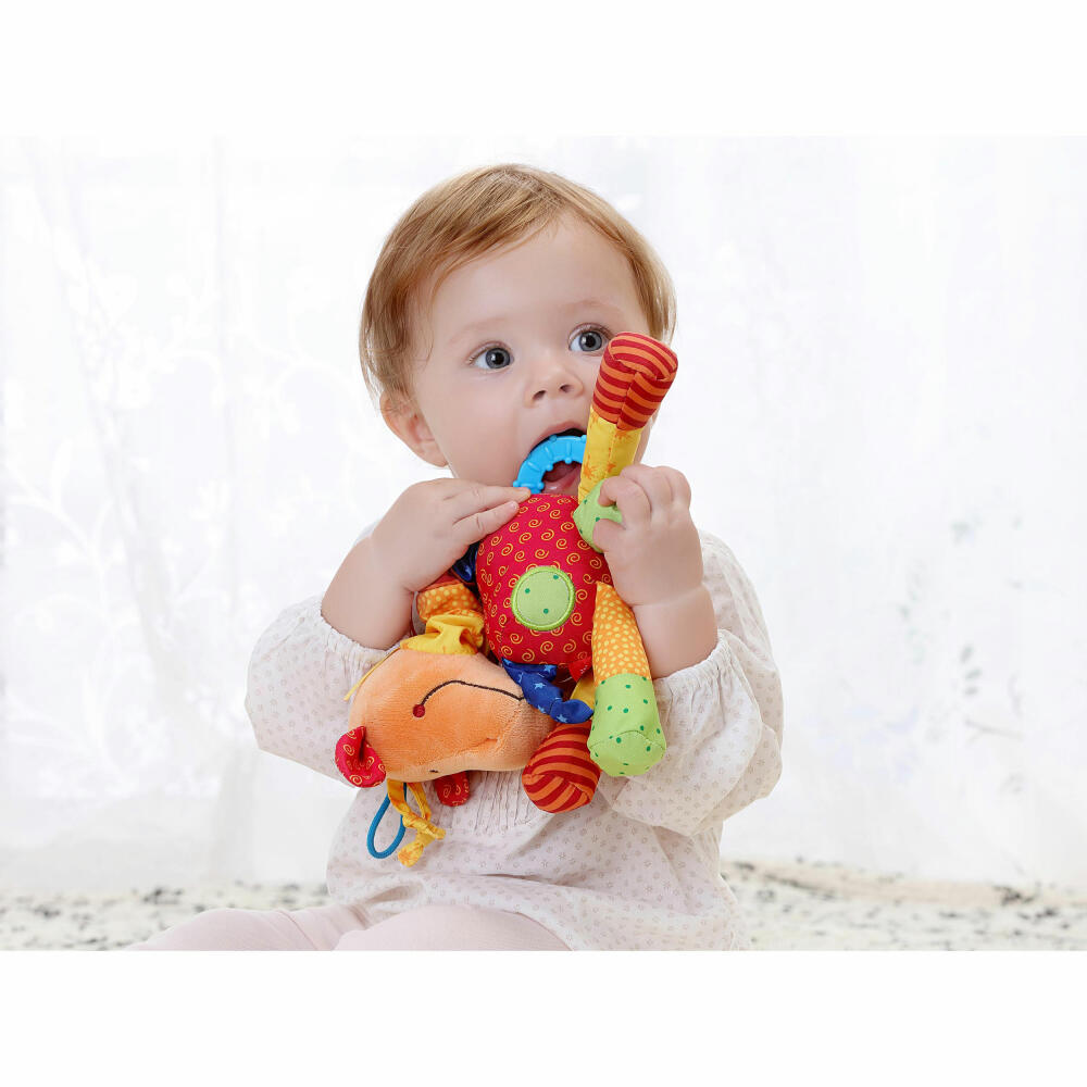 sigikid PlayQ Anhänger Giraffe, Greifling, Beißring, Rassel, Babyspielzeug, Baby Spielzeug, Baumwolle / Microfaser-Plüsch, H 24 cm, 40103