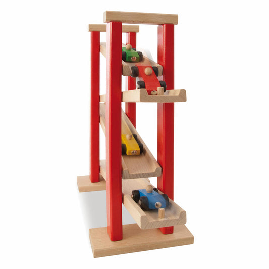 Eichhorn car racing track, wooden race track, race track, children's toy, with 4 cars, 4 floors, wood, 100027332