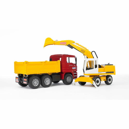 Bruder Construction Vehicles MAN TGA Tipper Truck, with Liebherr Shovel Excavator, Excavator, Truck, Model Vehicle, Model Vehicle, Toy, 02751