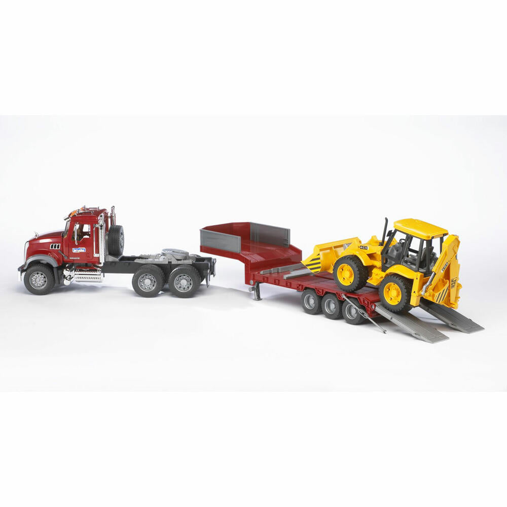 Bruder Construction Vehicles MACK Granite Truck Low Loader, with JCB 4CX Backhoe Loader, Excavator, Model Vehicle, Model Vehicle, Toy, 02813