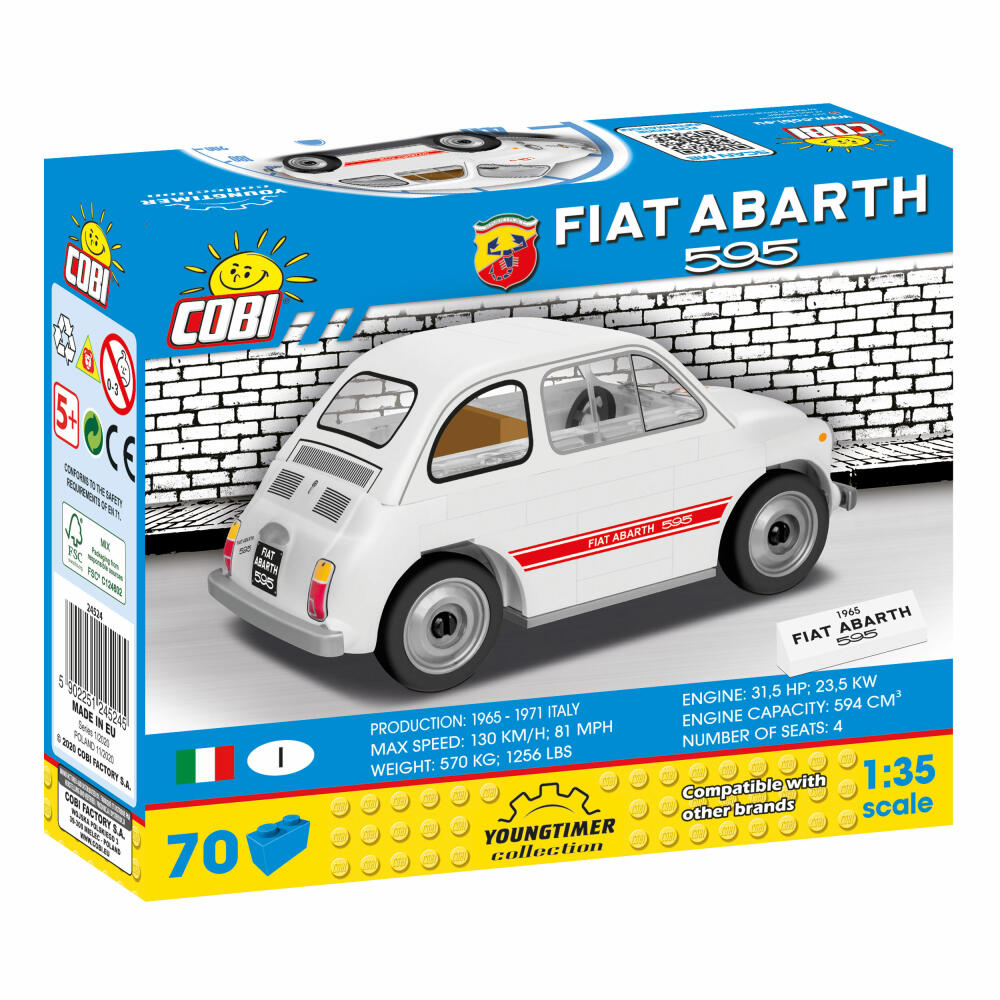 COBI Youngtimer Collection 1965 Fiat 500 Abarth 595, Car, Vehicle, Collectible Cars, Toys, Games, Construction Blocks, Plastic, 65 Parts, 24524