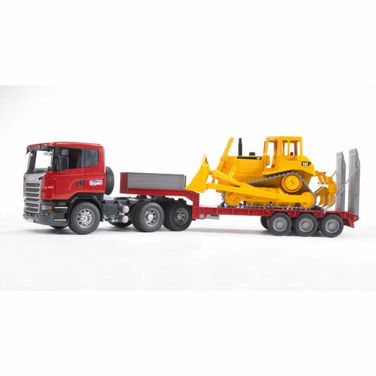 Bruder Construction Vehicles Scania R-Series Truck, with Low Loader and Cat Bulldozer, Model Vehicle, Model Vehicle, Toy, 03555
