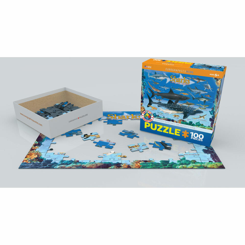 Eurographics Puzzle Haie, Tiere, Kinderpuzzle, 100 Teile, 48 x 33 cm, 6100-0079