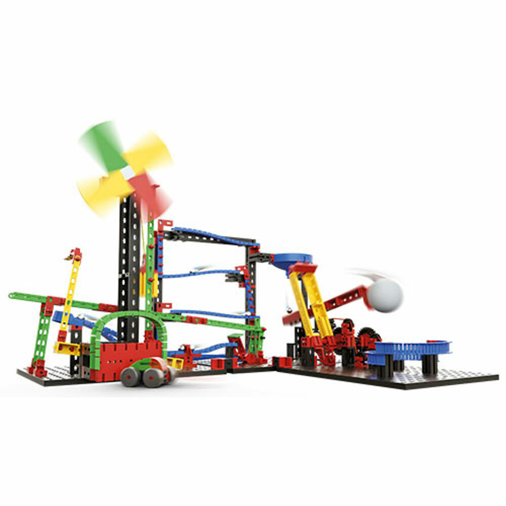 fischertechnik Advanced Funny Machines Kettenreaktion, Baukasten, Bau Konstruktionsspielzeug für Kinder, 385 Teile, 3 Modelle, ab 7 Jahren, 551588