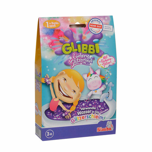 Simba Glibbi Einhorn Glitzerbad, Glitzer Schleim, Badeschleim, Glibber, Badespielzeug, Beutel, 150 g, 105953271