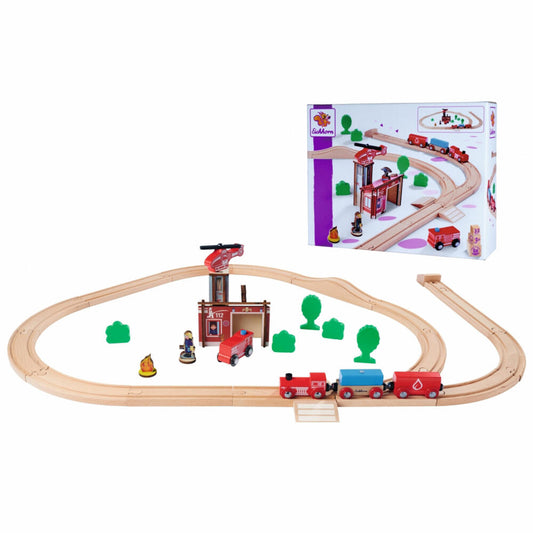 Eichhorn Bahn Set Feuerwehr, 33-tlg., Eisenbahn, Holzeisenbahn, Log, Zug, Spielzeug, Holz, 100006205