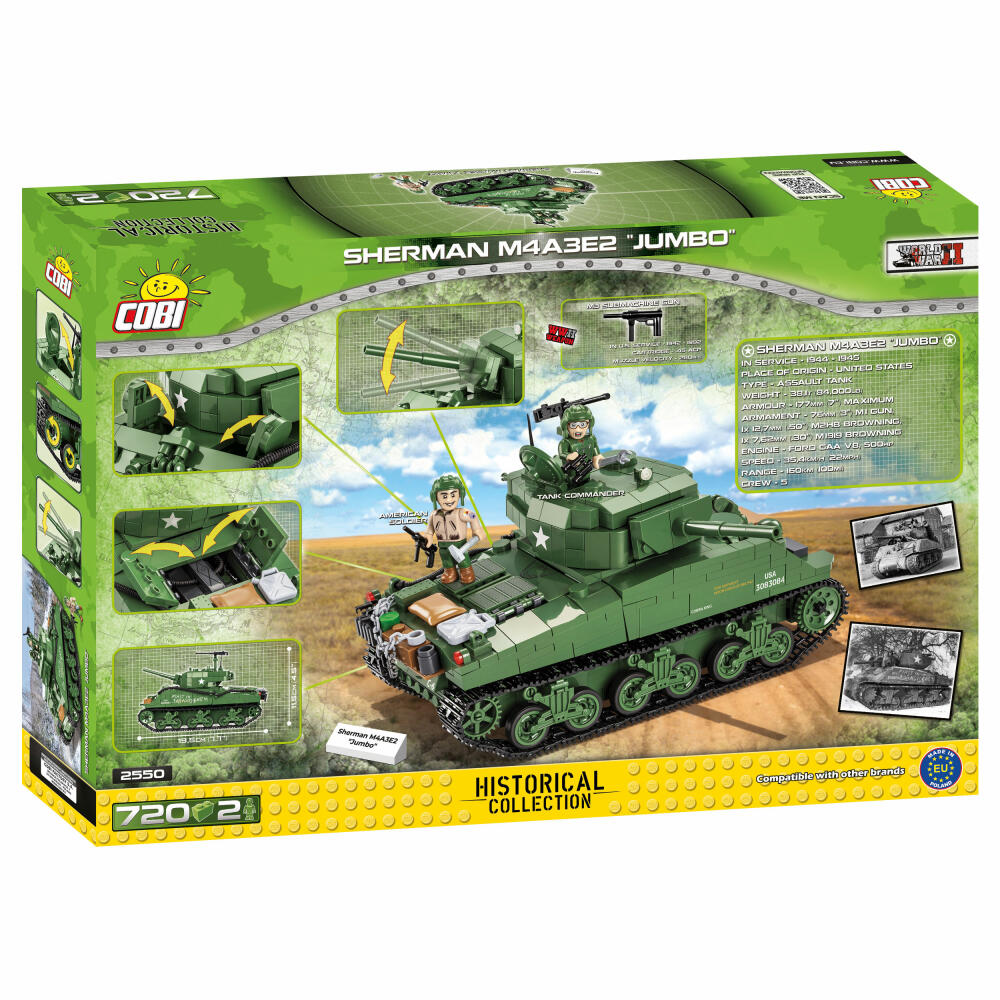 COBI Sherman M4A3E2 Jumbo, World War 2 Historical Collection, Panzer, Konstruktionsbausteine, 720 Teile, 2550