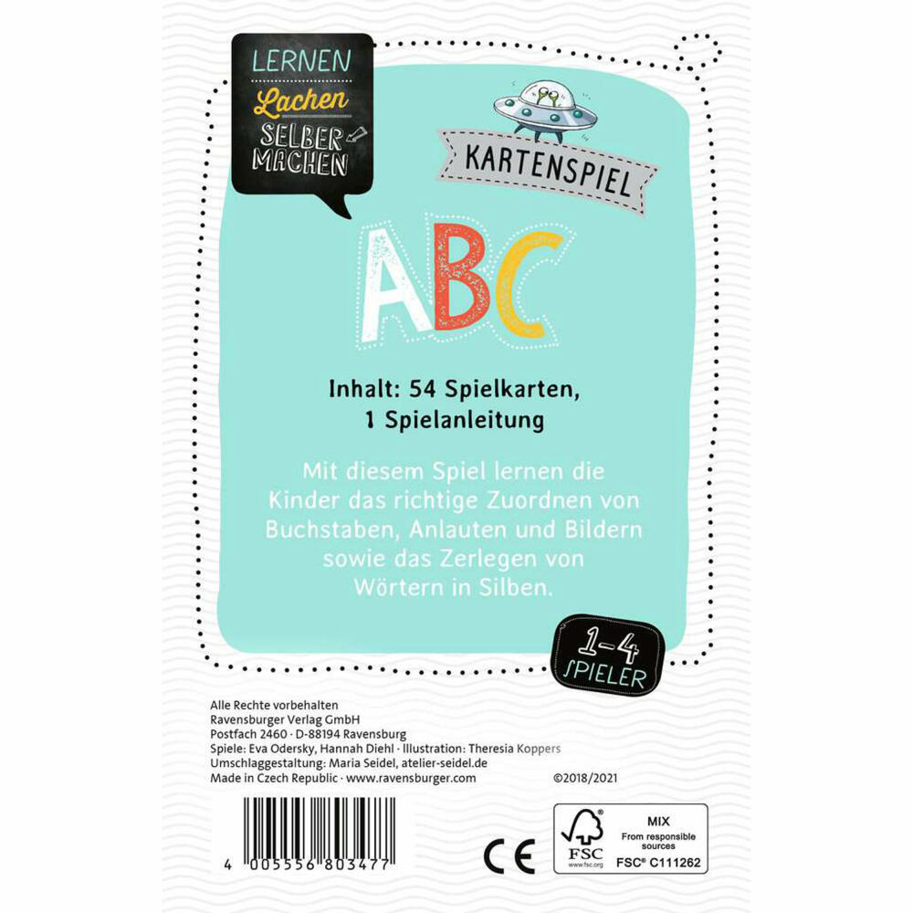 Ravensburger Lernspiel Lernen Lachen Selbermachen: Kartenspiel ABC, 80347