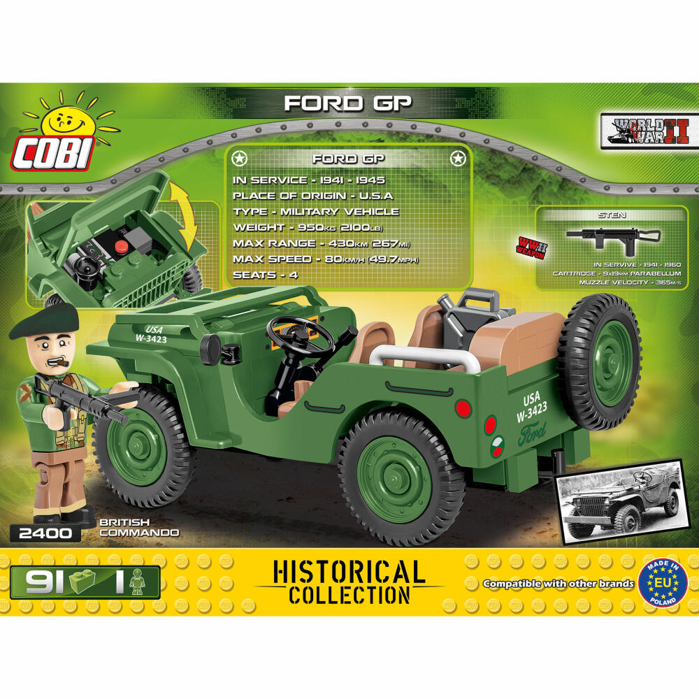 COBI Ford GP Jeep, Militär Fahrzeug, World War 2, Konstruktionsbausteine, 91 Teile, 2400