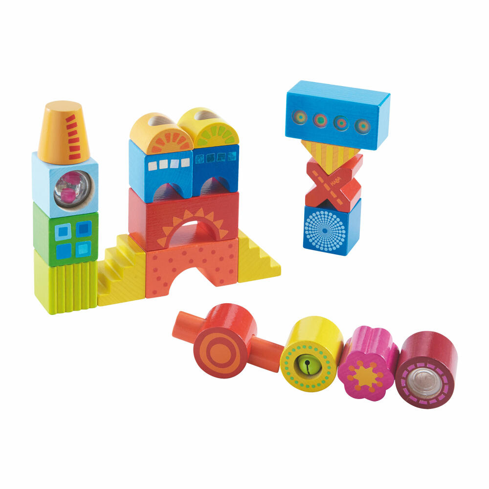 HABA Bausteine Kunterbunt, 21-tlg., Bauklötze, Holzbausteine, Holzklötze, Stapelspiel, 302157