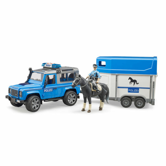 Bruder Emergency Vehicles Land Rover Defender Police Vehicle, Horse Trailer, Horse, Policeman, Model Vehicle, Model Vehicle, Toy, 02588