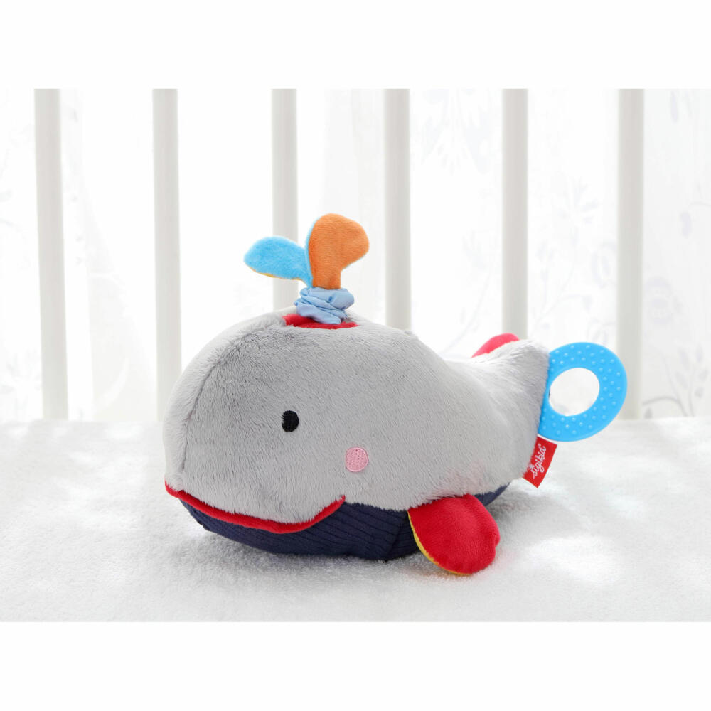sigikid PlayQ Aktiv-Wal, Vibrationrassel, Vibrations Rassel, Beißring, Plüschtier, Babyspielzeug, Baby Spielzeug, Polyester, 40907