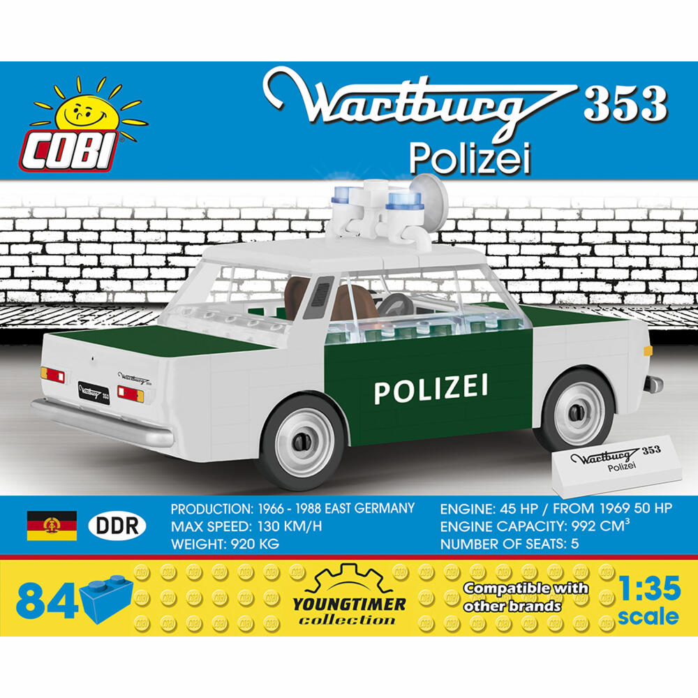 COBI Youngtimer Collection Wartburg 353 Polizei, Auto, Fahrzeug, Sammelautos, Spielzeug, Spielen, Konstruktionsbausteine, 84 Teile, 24558