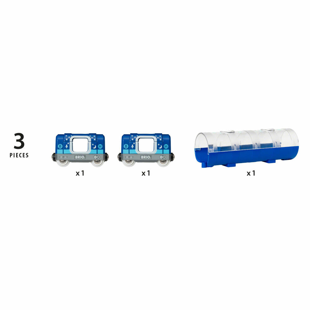 Brio Tunnel Box Subway Glow in the Dark, 3-piece, Train Tunnel, Glowing Train, Wooden Railway, Wooden Toy, 33970