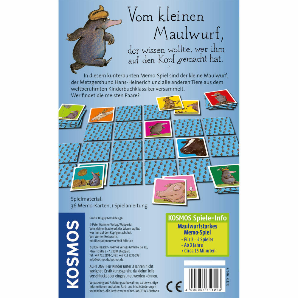 KOSMOS Children's Games About the Little Mole Who Wanted to Know Who Made a Mistake on His Head, Memory Game, Memo Game, Memory Game for Children, Ages 3 and Up, 711283