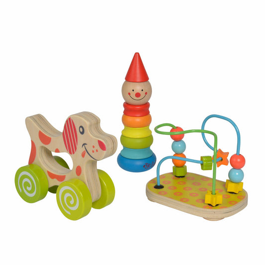 Eichhorn educational play set, 3 pcs., motor skills loop, plug-in figure, clown, push dog, motor skills toy, wooden toy, 100003750