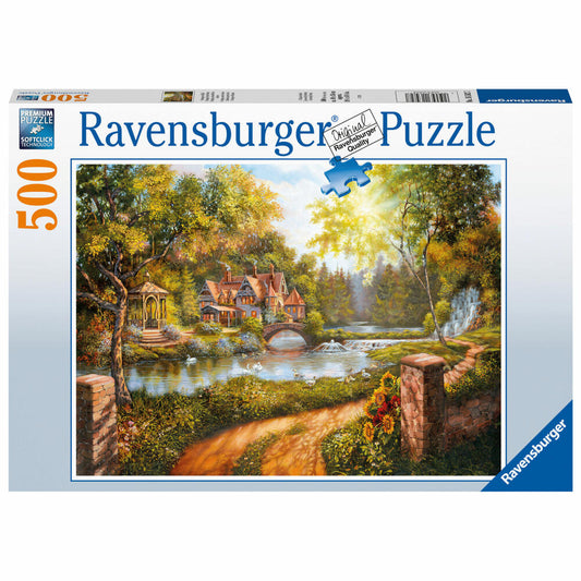 Ravensburger Puzzle Cottage on the River, Adult Puzzle, Adult Puzzles, Standard, 500 Pieces, 16582