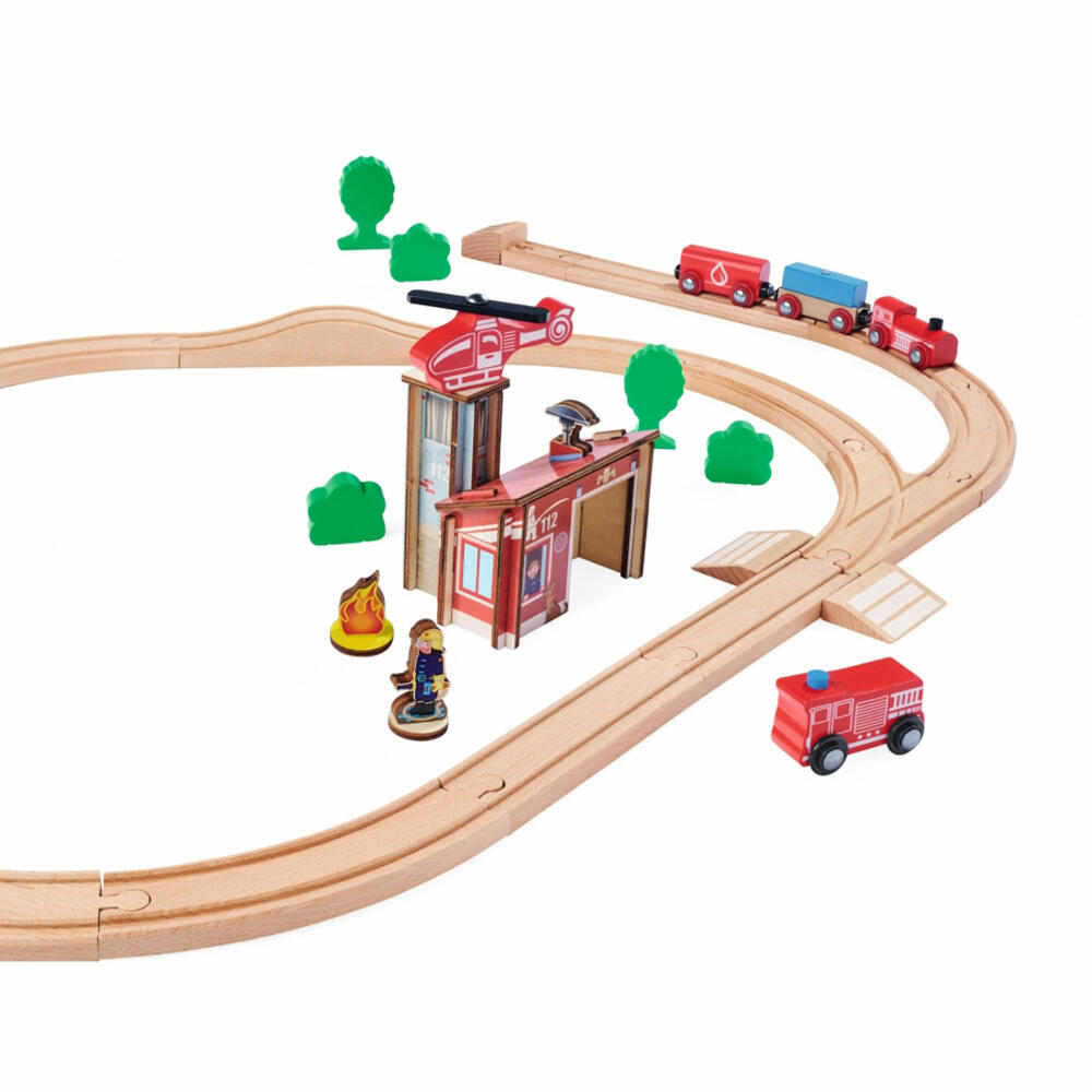 Eichhorn Railway Set Fire Brigade, 33 pcs., Railway, Wooden Railway, Log, Train, Toy, Wood, 100006205