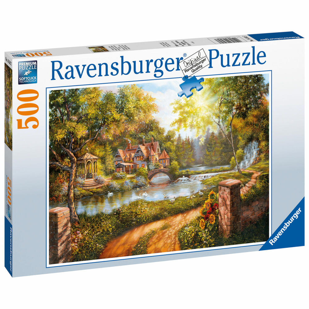 Ravensburger Puzzle Cottage on the River, Adult Puzzle, Adult Puzzles, Standard, 500 Pieces, 16582