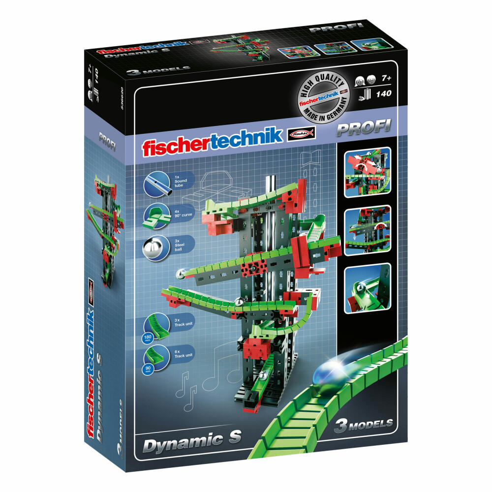 fischertechnik Profi Dynamic S, 140-tlg., Rolling Action, Kugelbahn, Motorikspielzeug, Baukasten, 536620
