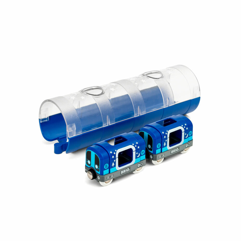 Brio Tunnel Box Subway Glow in the Dark, 3-piece, Train Tunnel, Glowing Train, Wooden Railway, Wooden Toy, 33970