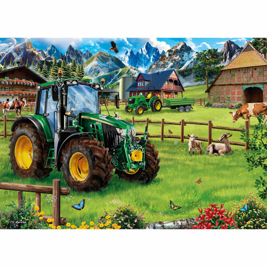 Schmidt Spiele Puzzle John Deere Alpenvorland mit Traktor 6120M, Erwachsenenpuzzle, Premium, 1000 Teile, 58535