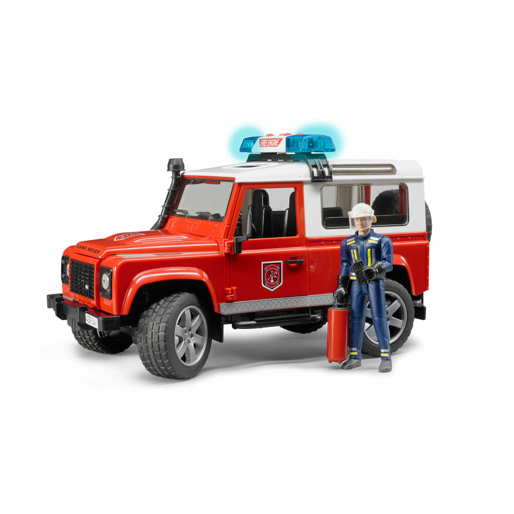 Bruder Emergency Vehicles Land Rover Defender Station Wagon Fire Department, with Fireman, Model Vehicle, Model Vehicle, Toy, 02596