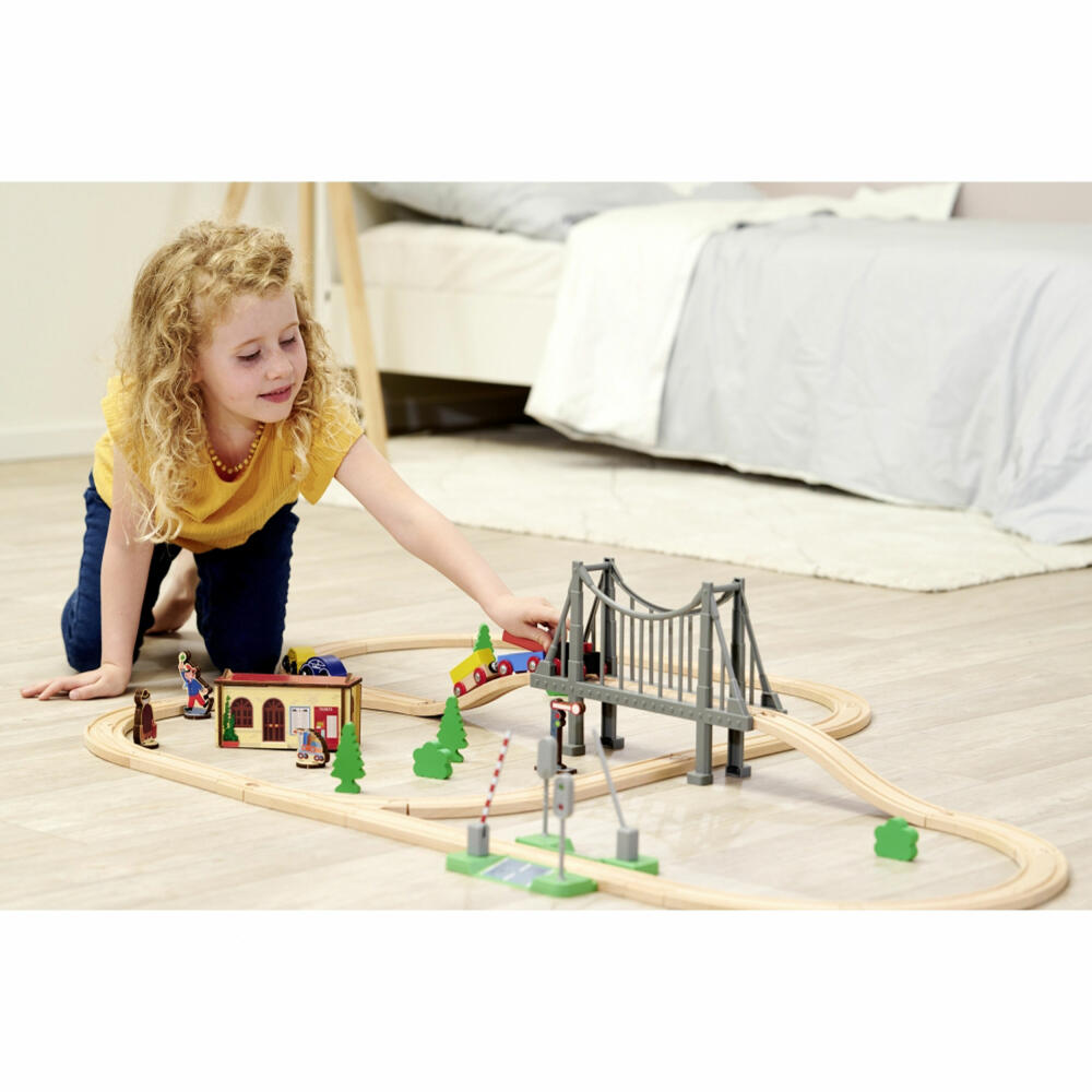 Eichhorn Railway Set with Bridge, 55 pcs., Railway, Wooden Railway, Log, Train, Toy, Wood, 100006204