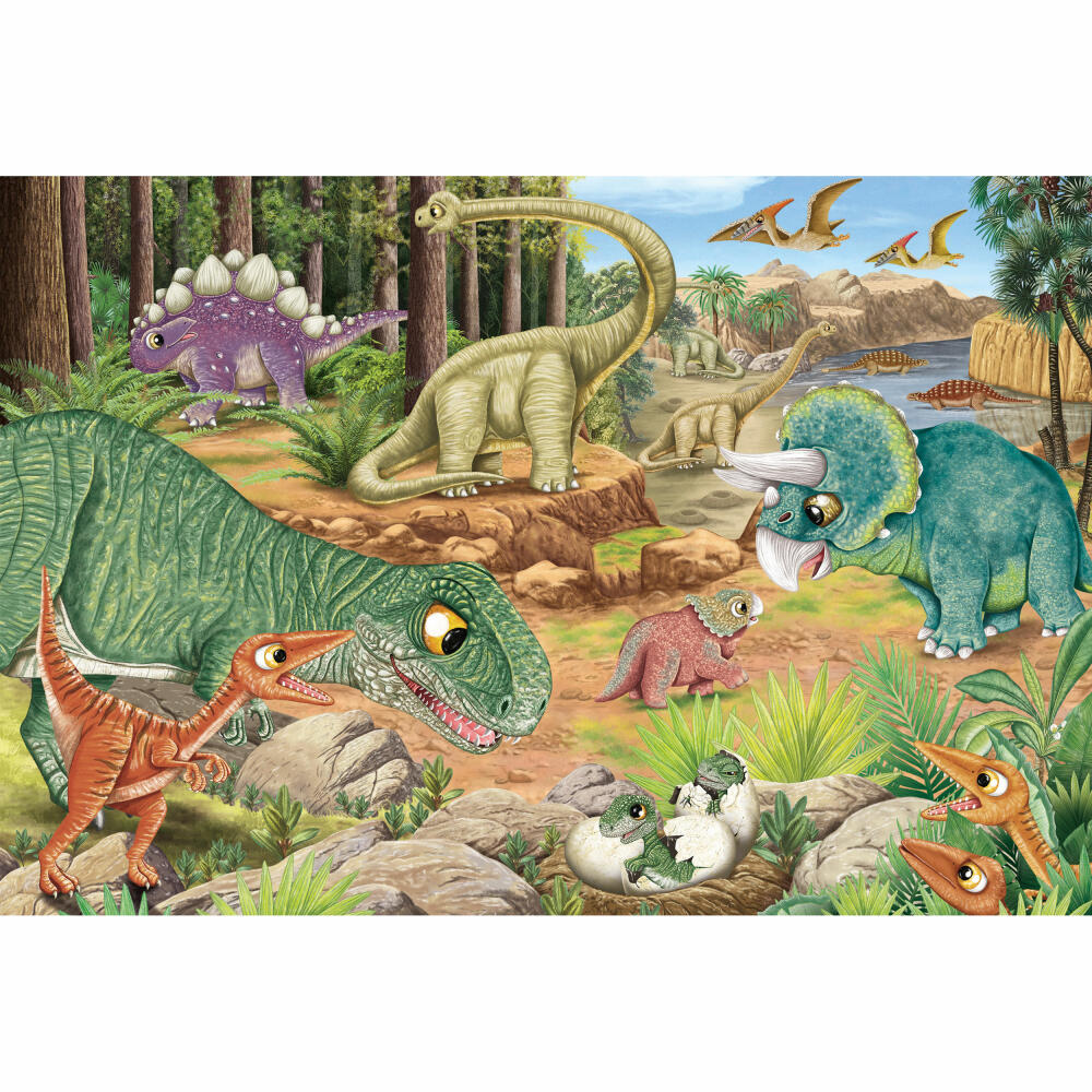 Schmidt Spiele Spaß mit den Dinosauriern, Puzzle, Kinderpuzzle, Kinder, 3 x 24 Teile, 56465