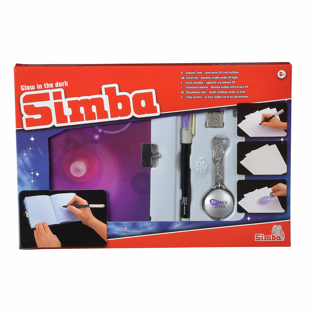 Simba Secret Notes Set, Tagebuch mit Schloss, Geheimstift, Stift, UV-Leuchte, Geheime Botschaften, 105954082