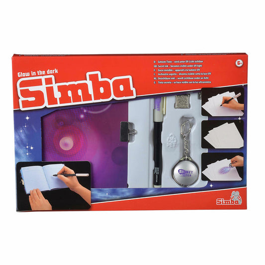 Simba Secret Notes Set, Tagebuch mit Schloss, Geheimstift, Stift, UV-Leuchte, Geheime Botschaften, 105954082