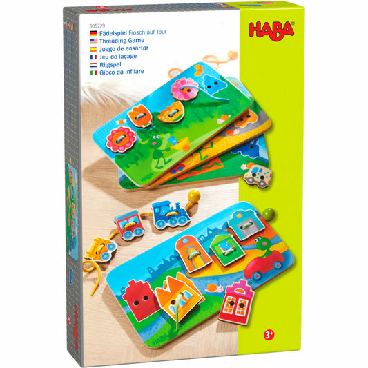 HABA Fädelspiel Frosch auf Tour, Bastelspiel, Kreativspiel, ab 3 Jahren, Polyester, Sperrholz, 305229