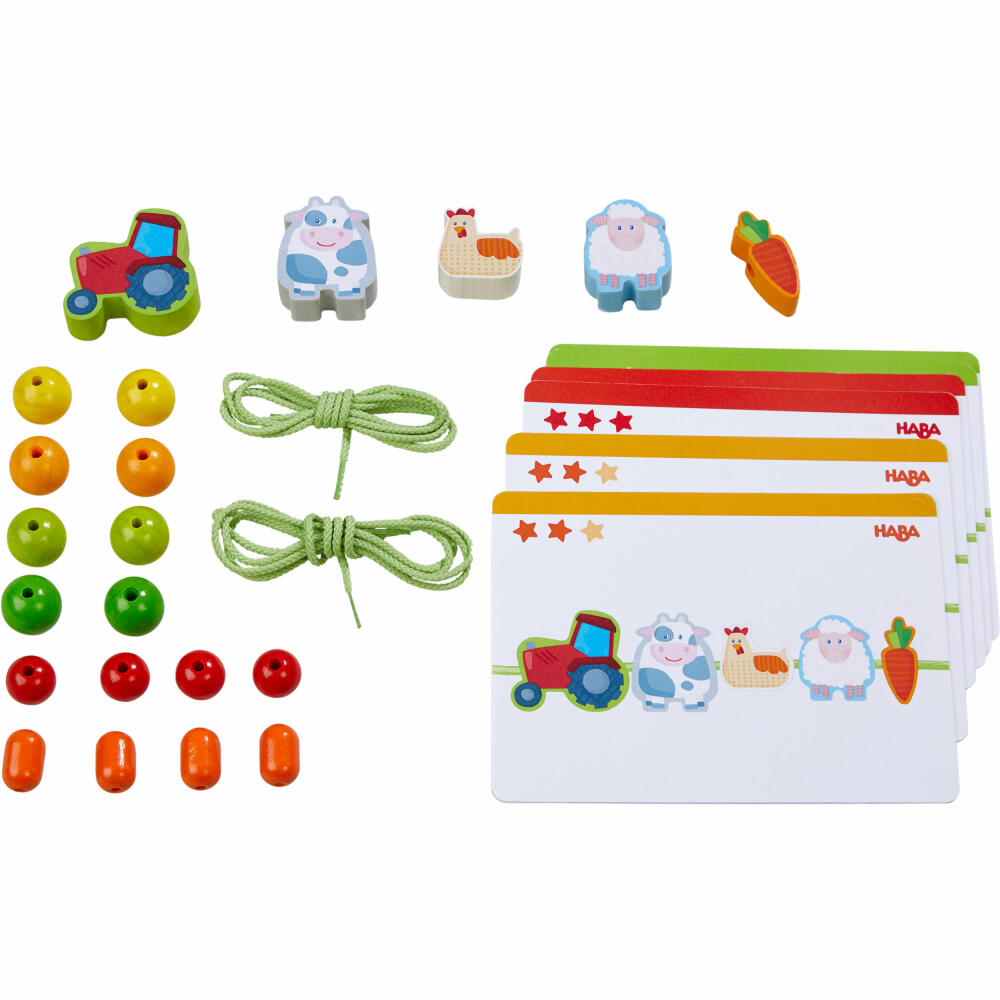 HABA Fädelspiel Bauernhof-Freunde, Bastelspiel, Kreativspiel, ab 3 Jahren, Buche, 305780