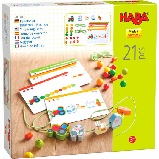 HABA Fädelspiel Bauernhof-Freunde, Bastelspiel, Kreativspiel, ab 3 Jahren, Buche, 305780