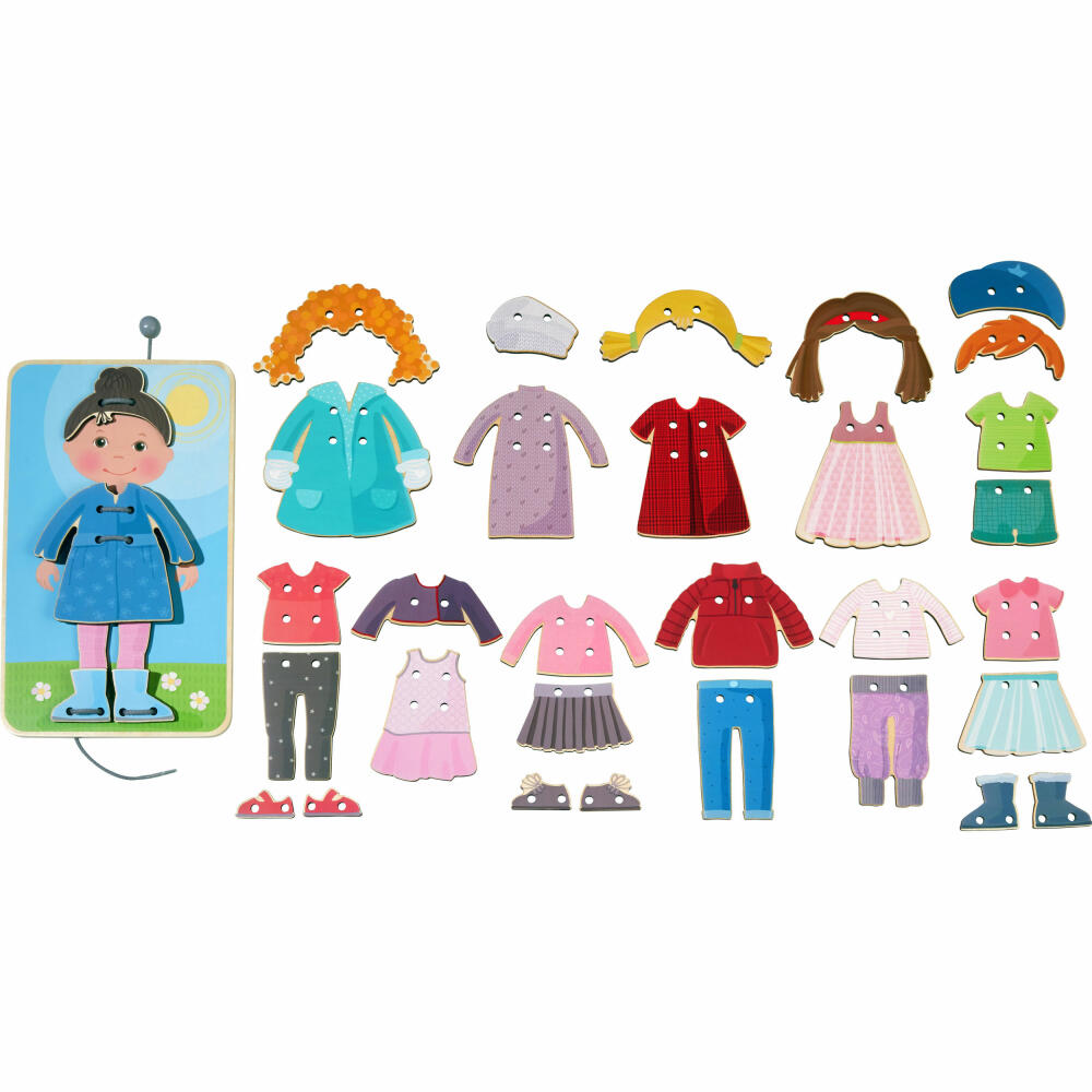 HABA Threading Game Dress Up Fun, Craft Game, Creative Game, Ages 3+, Wood, Polyester, 305165