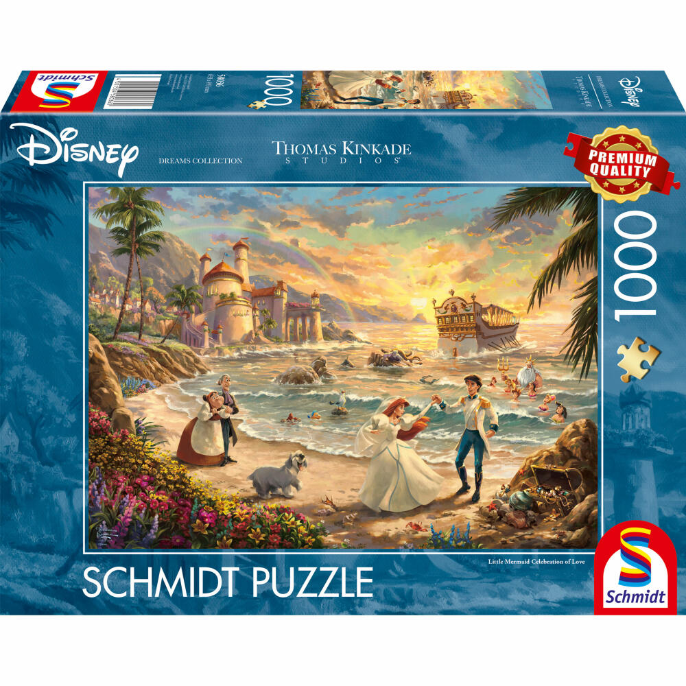 Schmidt Spiele Puzzle Disney Dreams Collection The Little Mermaid Celebration of Love, Erwachsenenpuzzle, Thomas Kinkade, 1000 Teile, 58036