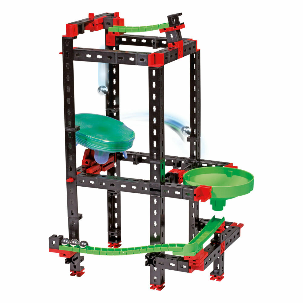 fischertechnik Dynamic Plus Trampoline, 130-tlg., Rolling Action, Kugelbahn, Motorikspielzeug, Trampolin, Baukasten, 544623