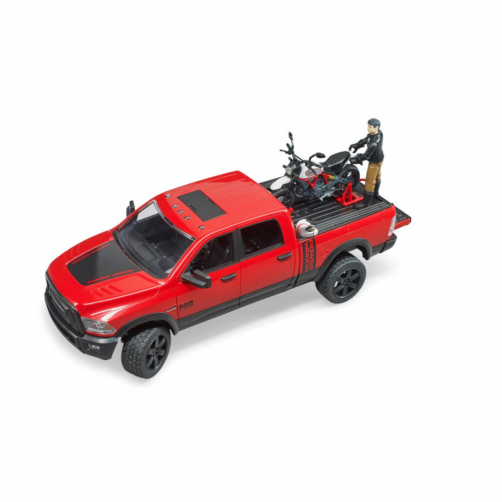 Bruder Leisure RAM 2500 Power Wagon, with Scrambler Ducati Desert Sled and Driver, Pick Up Truck, Motirrad, Model Vehicle, Model Vehicle, Toy, 02502