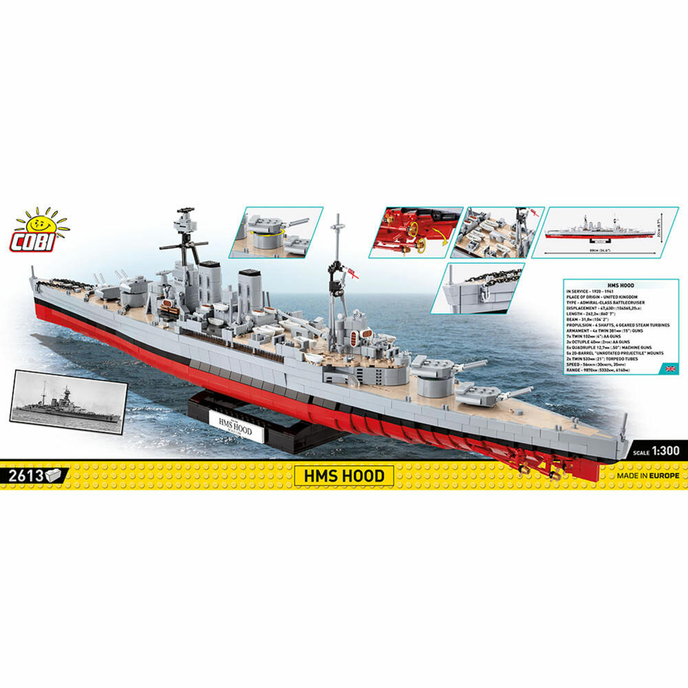 Cobi Klemmbausteinset HMS Hood Schlachtschiff, World War 2, Schiff, Spielzeug, 2613 Teile, 4830