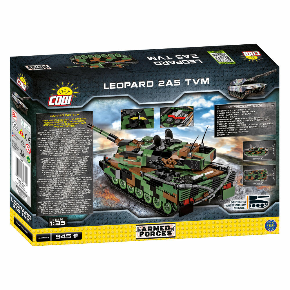 COBI Leopard 2A5 TVM Armed Forces, Militär, Soldaten, Panzer, Spielzeug, Konstruktionsbausteine, Kunststoff, 945 Teile, 2620