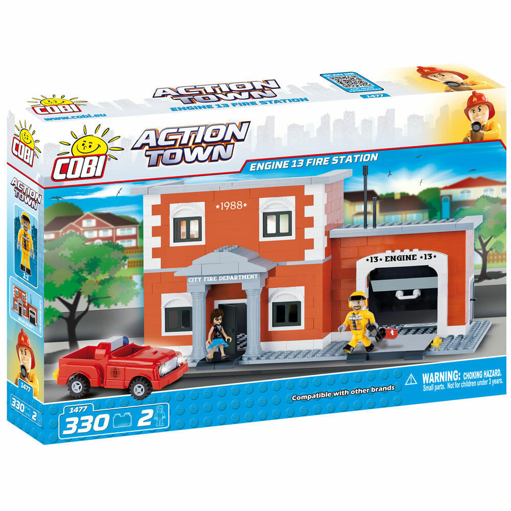 COBI Action Town Engine 13 Fire Station, Feuerwache, Feuerwehrmann, Einsatzfahrzeug, Spielzeug, Konstruktionsbausteine, Kunststoff, 330 Teile, 1477