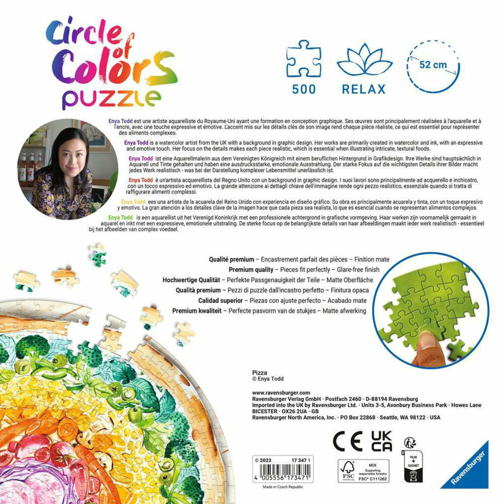 Ravensburger Puzzle Circle of Colors Pizza, adult puzzle, 500 pieces, from 12 years, 17347