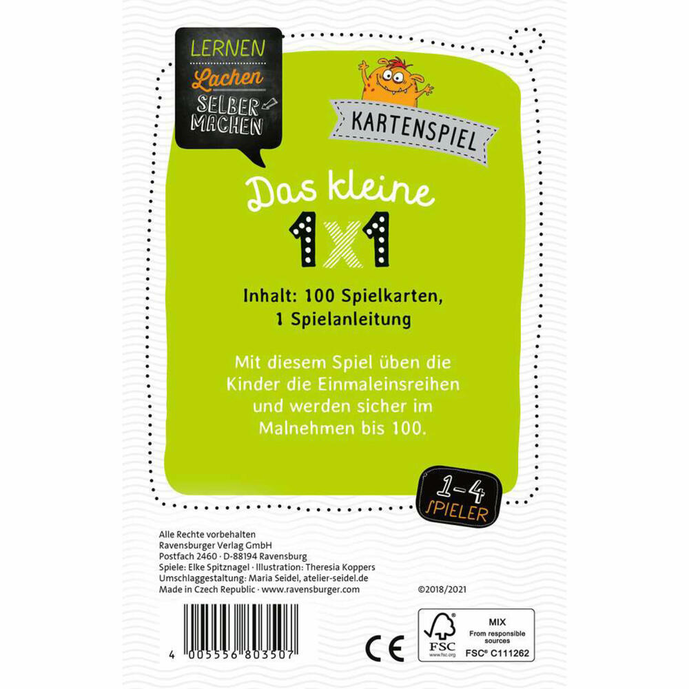 Ravensburger Educational Game Learning Laughing Do it yourself: Card Game The Little 1 x 1, 80350
