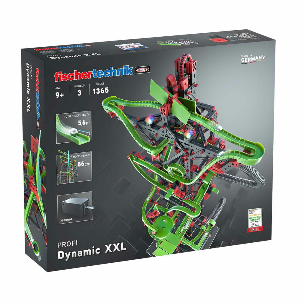 fischertechnik Profi Dynamic XXL, 1310-tlg., Rolling Action, Kugelbahn, Motorikspielzeug, Baukasten, 544619