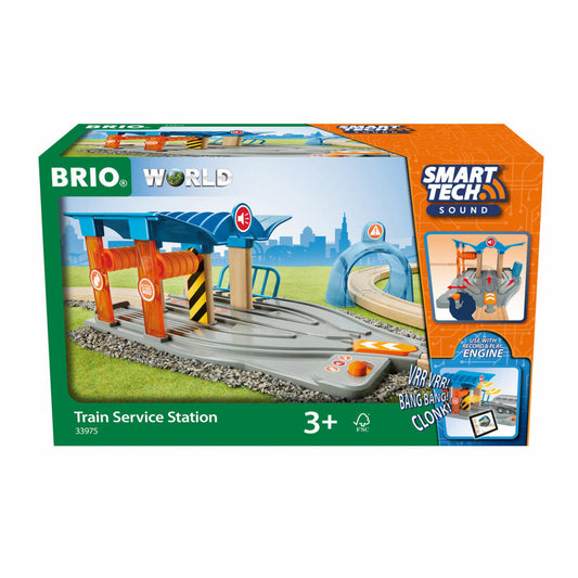 BRIO World Smart Tech Sound Car Wash with Workshop, Wooden Railway, Wooden Railway, Interactive Toy, Accessories, 33975